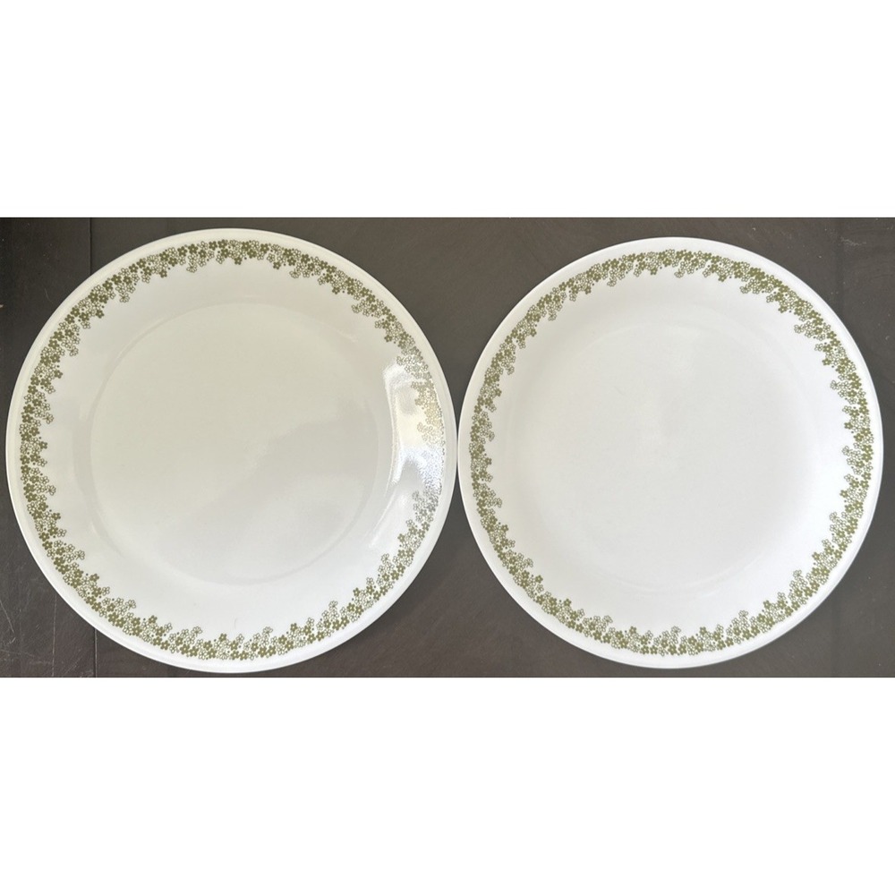 Vintage Corelle 10 1/2 in Plate Spring Blossom Green " Crazy Daisy" Set of 2